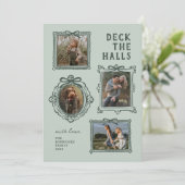Kerstkaarten met 4 foto kaders 'Deck The Halls' Feestdagenkaart (Staand voorkant)