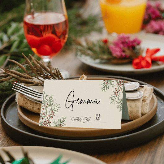 Kerstkaarten met dennentakken plaatskaartje