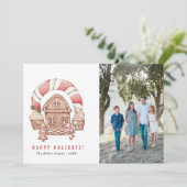 Kerstkaarten met familiefoto van peperkoekhuis feestdagenkaart (Staand voorkant)