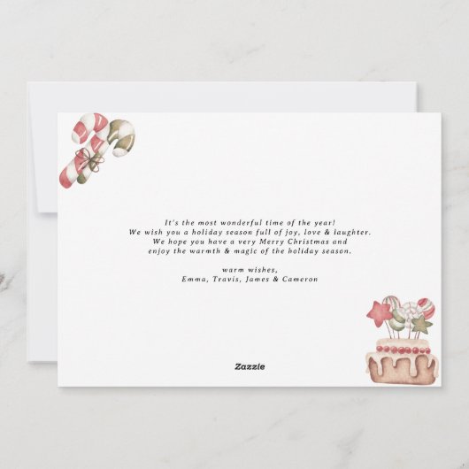 Kerstkaarten met familiefoto van peperkoekhuis feestdagenkaart (Achterkant)