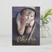 Kerstkaarten met foto en gouden tekst, confetti en feestdagenkaart (Staand voorkant)