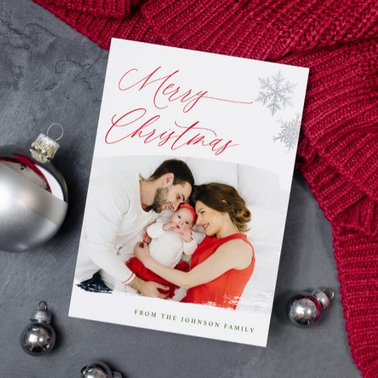 Kerstkaarten met foto moderne script feestdagenkaart