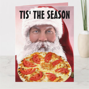 KERSTKAARTEN MET GROOTE PIZZA KERSTMAN KAART