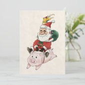 Kerstkaarten met Kabouter die op een Varken Rijdt  Kaart (Staand voorkant)