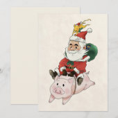 Kerstkaarten met Kabouter die op een Varken Rijdt  Kaart (Voorkant / Achterkant)