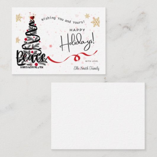 KERSTKAARTEN MET PERSOONLIJKE VREDEBOODSCHAP NOTITIEKAARTJE (Voorkant / Achterkant)