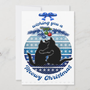 Kerstkaarten met poezen blauw wit plat kerstkaart