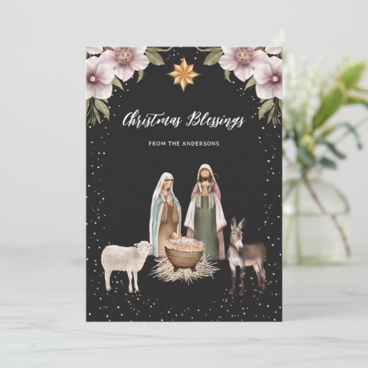 Kerstkaarten met religieuze Jezus Geboorte Christe Feestdagenkaart (Staand voorkant)
