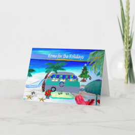 kerstkaarten met retro camper strand kaart