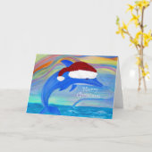 Kerstkaarten met Santa en dolfijn Kaart (Gele Bloem)
