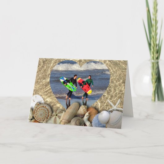 Kerstkaarten met schelpen en foto in opgevouwen vo feestdagen kaart (Voorkant)