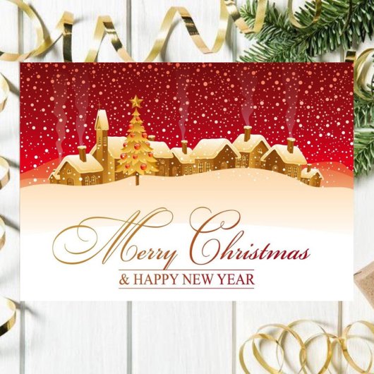 Kerstkaarten met Sneeuw Huizen Merry Christmas Kaart