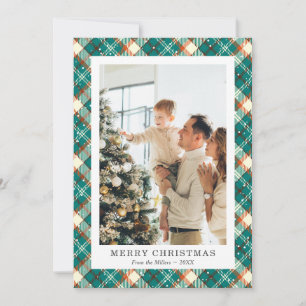 Kerstkaarten met vintage ruitpatroon en sneeuwfoto feestdagenkaart