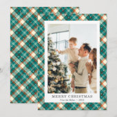 Kerstkaarten met vintage ruitpatroon en sneeuwfoto feestdagenkaart (Voorkant / Achterkant)