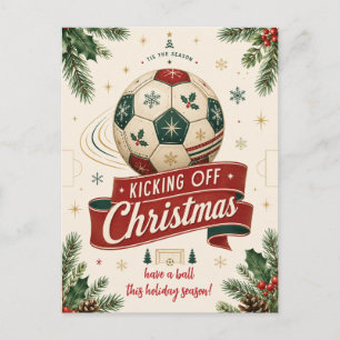 Kerstkaarten met vintage voetbal feestdagenkaart