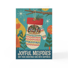 Kerstkaarten met vrolijke melodieën en handschoene