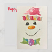 Kerstkaarten met waterverf-sneeuwman feestdagenkaart (Voorkant / Achterkant)