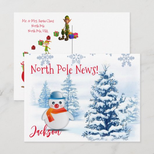 Kerstkaarten Noordpool Sneeuwman Briefkaart (Voorkant / Achterkant)