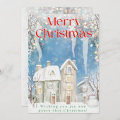 Kerstkaarten- Stadsontwerp, sneeuwman, lichten Feestdagenkaart (Voorkant / Achterkant)