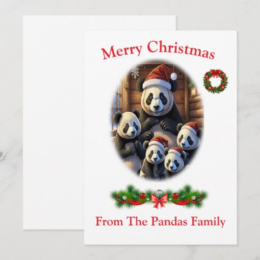 Kerstkaarten van panda beren kaart (Voorkant / Achterkant)