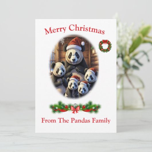 Kerstkaarten van panda's kaart (Staand voorkant)