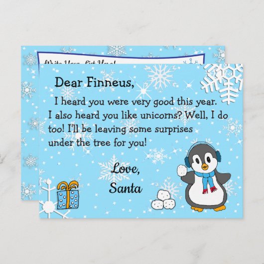 Kerstkaarten van Sinterklaas: Kerst pinguïn en sne Feestdagenkaart (Voorkant / Achterkant)