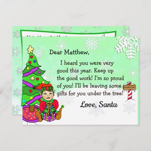 Kerstkaarten van Sinterklaas: Kerstelf Feestdagenkaart (Voorkant / Achterkant)