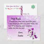 Kerstkaarten van Sinterklaas: Paarse Eenhoorn met  Feestdagenkaart (Voorkant / Achterkant)