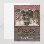 Kerstkaarten voor de familie Snowman Feestdagenkaart (Voorkant / Achterkant)