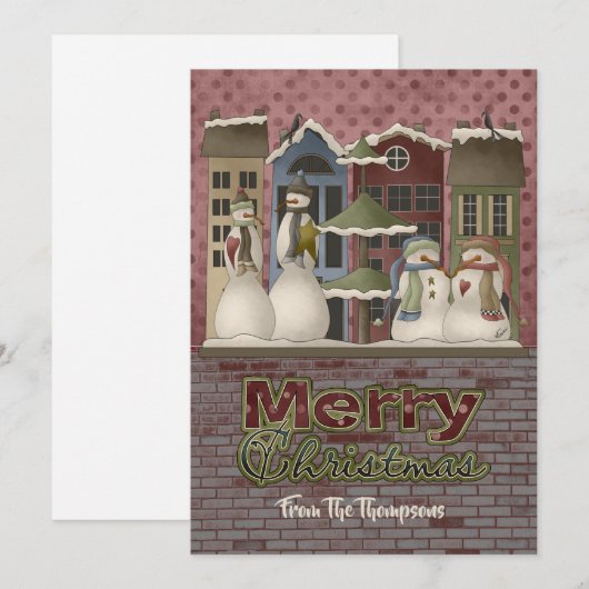 Kerstkaarten voor de familie Snowman Feestdagenkaart (Voorkant / Achterkant)
