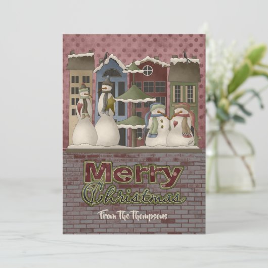 Kerstkaarten voor de familie Snowman Feestdagenkaart (Staand voorkant)