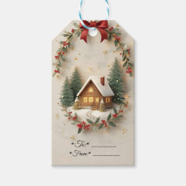 Kerstkaarten voor een Kerst Cottage Cadeaulabel