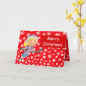 Kerstkaarten voor hockey - Meisje speler in de sne Kaart (Gele Bloem)