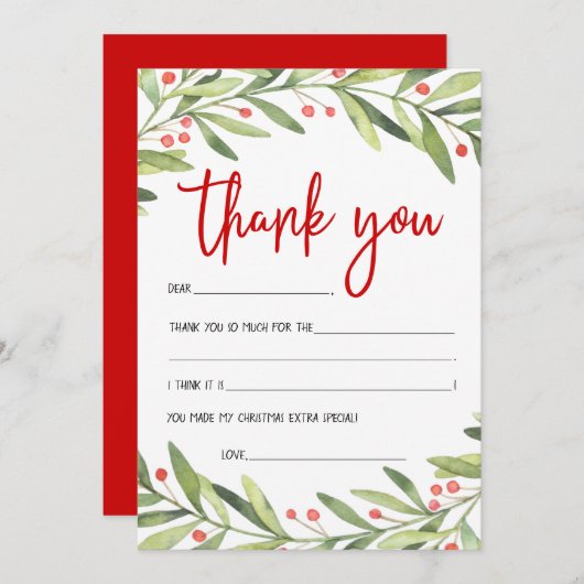 Kerstkaarten voor kinderen om bedankt mee te zegge (Voorkant / Achterkant)