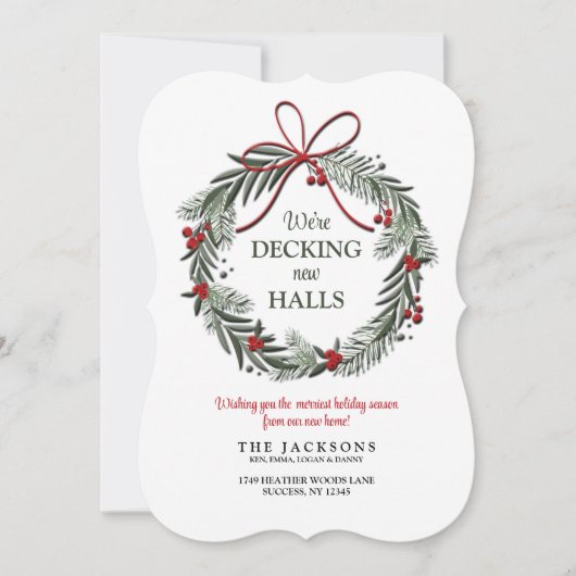 Kerstkaarten voor verhuizing 'Decking New Halls' Feestdagenkaart (Voorkant)