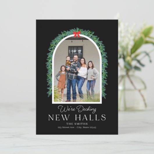Kerstkaarten voor verhuizing naar nieuwe hal feestdagenkaart (Staand voorkant)