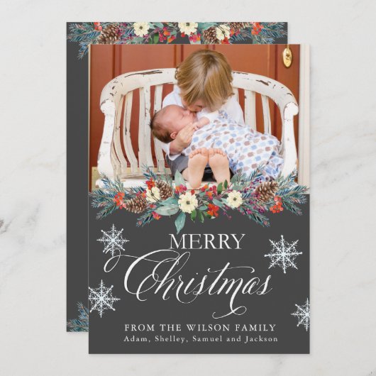 kerstkaarten | Vrolijk kerstfeest in script Feestdagenkaart (Voorkant / Achterkant)