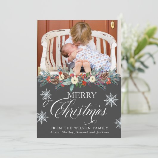 kerstkaarten | Vrolijk kerstfeest in script Feestdagenkaart (Staand voorkant)