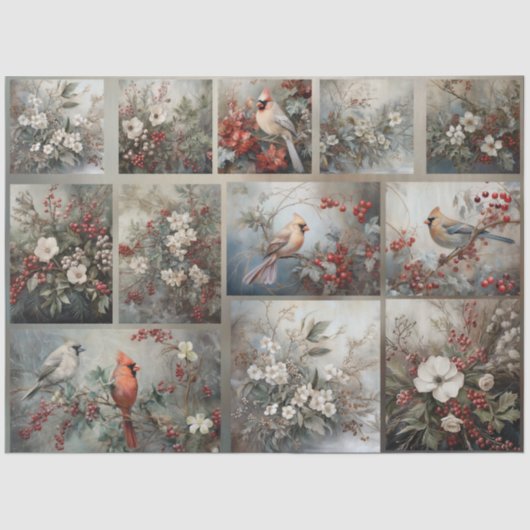 Kerstkaarten & Winterbloemen voor Decoupage Tissuepapier (Voorkant)