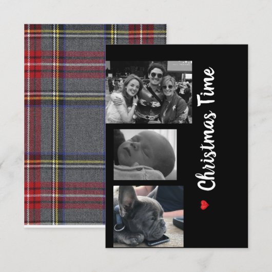 Kerstkaartfamilie zwart-wit kaart (Voorkant / Achterkant)