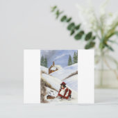 Kerstkaartje Cottage en Rabbit Feestdagenkaart (Staand voorkant)