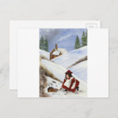 Kerstkaartje Cottage en Rabbit Feestdagenkaart (Voorkant / Achterkant)