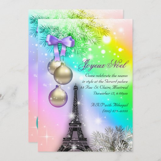 Kerstkaartje Eiffel Tower Snow 2 Kaart (Voorkant / Achterkant)