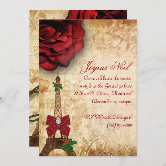 Kerstkaartje Eiffeltoren Roos 2 Kaart (Voorkant / Achterkant)