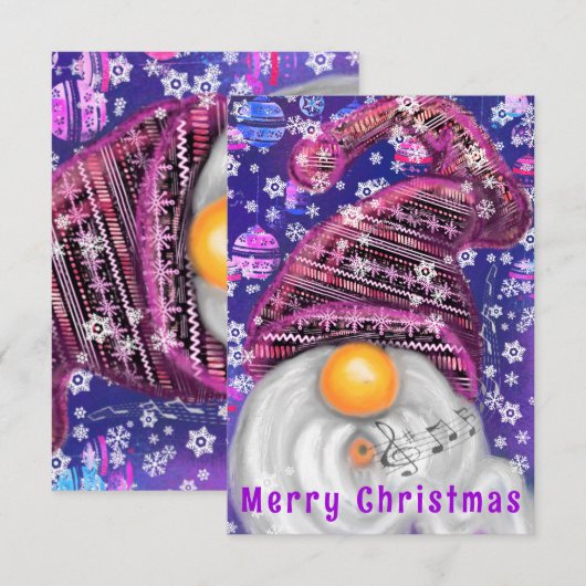 Kerstkaartje Happy Singgnoom in Paars Pet (Voorkant / Achterkant)