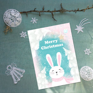 kerstkaartje met bunny roze en Mint Holiday Card Feestdagenkaart