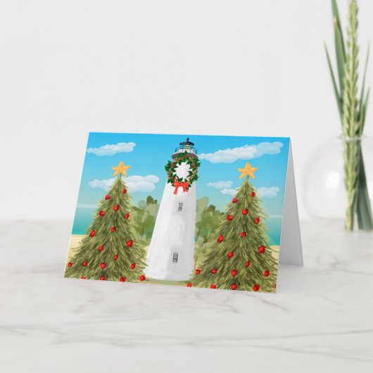 Kerstkaartje voor vuurtoren feestdagen kaart (Voorkant)