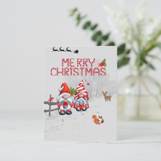 kerstkaartjes met Deer, Bird, Squirrel Feestdagenkaart (Staand voorkant)