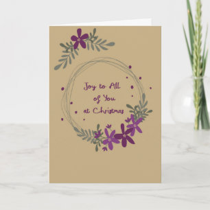 Kerstkaartkrans met paarse bloemen feestdagen kaart
