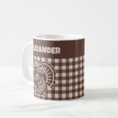 Kerstkaas Kalkoen Bruin & Tan Plaid Naam Koffiemok (Voorkant links)